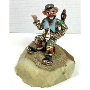 Vintage 1984 Rare Ron Lee Clown Hitchhiking Suitcase 24k Gold Plate Onyx Base